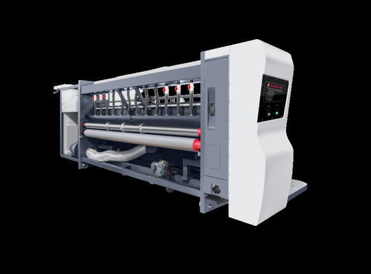 Alle door de computer gecontroleerde drukvrije gegolfde karton G6-1224 Voederstructuur Loodrand Vacuümoverdracht 4 Kleurenprinter + Slotter + Die Cutter + Vibrator + Stacker