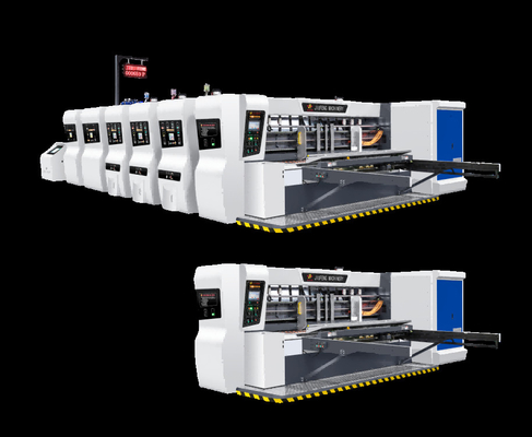 Meerdere servo drukvrije voedingsstructuur Loodrand Vacuum Transfer 4 Kleurenprinter+Slotter+Die Cutter+Vibrator+ Stacker