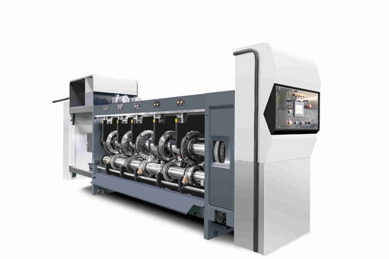 380V/50HZ/3PH Drukvrij gegolfd karton G6-1224 Voedingsstructuur Loodrand Vacuümoverdracht 4 Kleurenprinter + Slotter + Die Cutter + Vibrator + Stacker