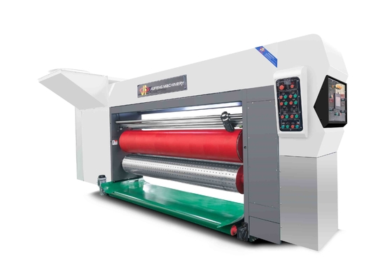 Geheel computergestuurd G6-1224 gegolfd karton Drukvrije voedingsstructuur Loodrand Vacuümoverdracht 4 Kleurenprinter + Slotter + Die Cutter + Vibrator + Stacker